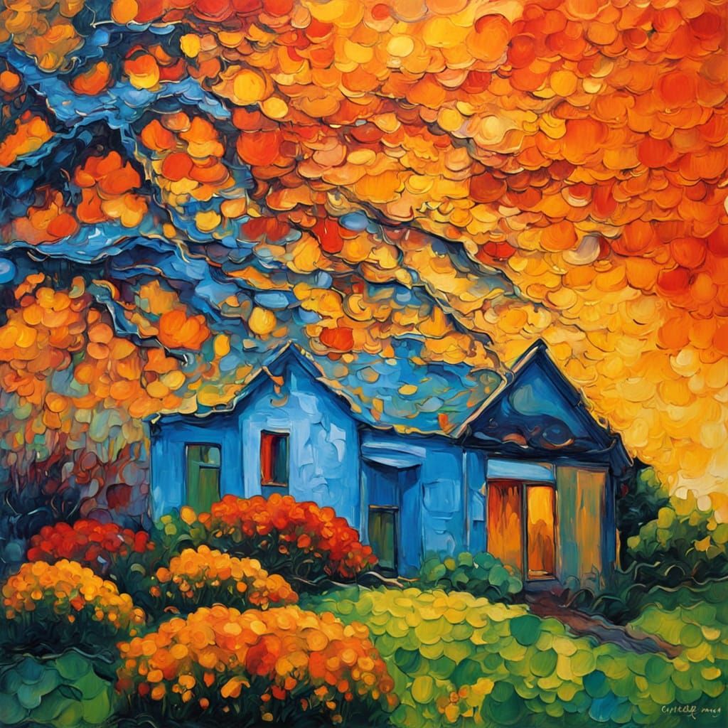 Vibrant Neo-Impressionist Oil Painting with Thick Texture