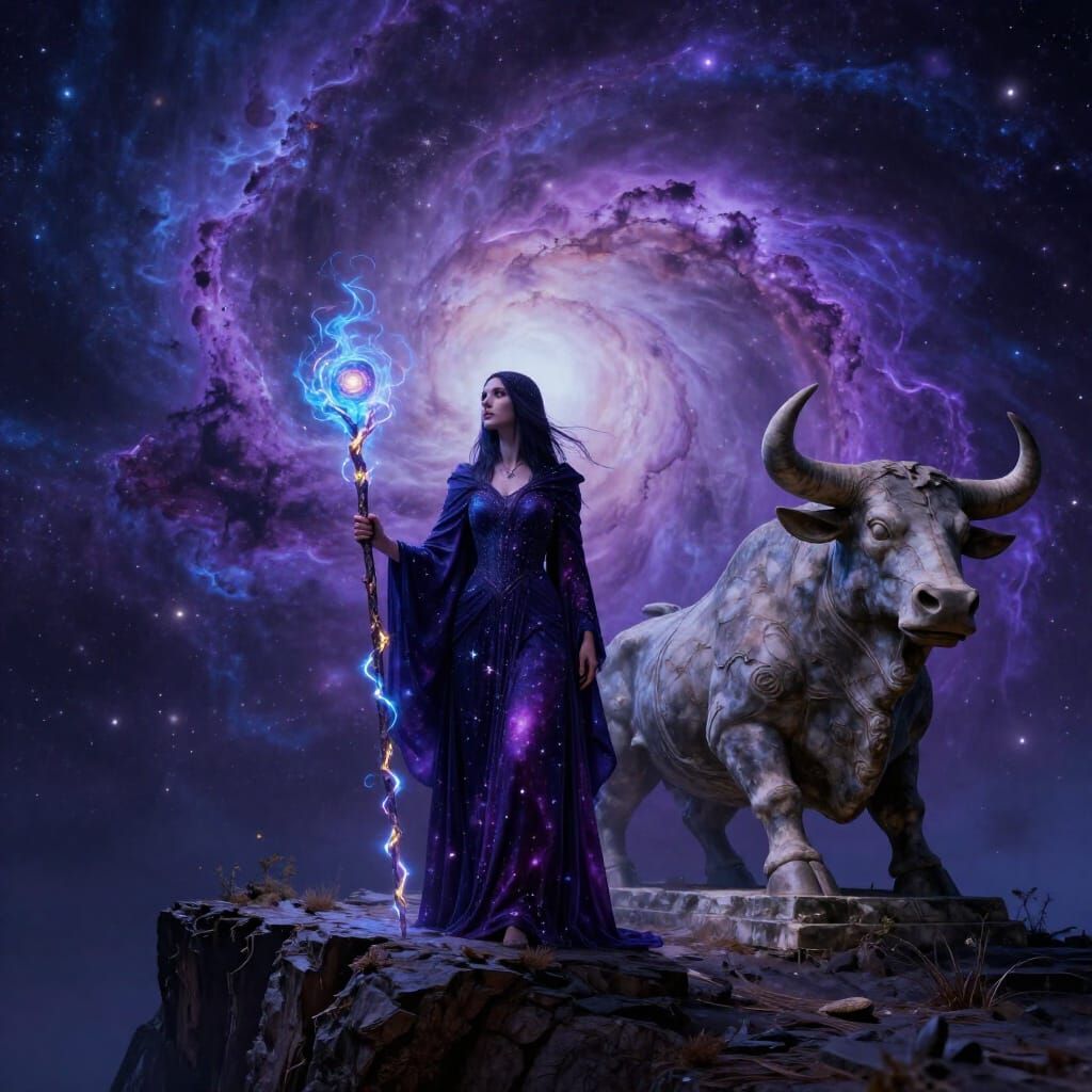 Cosmic Sorceress on Cliff Overlooking Nebula in Concept Art ...