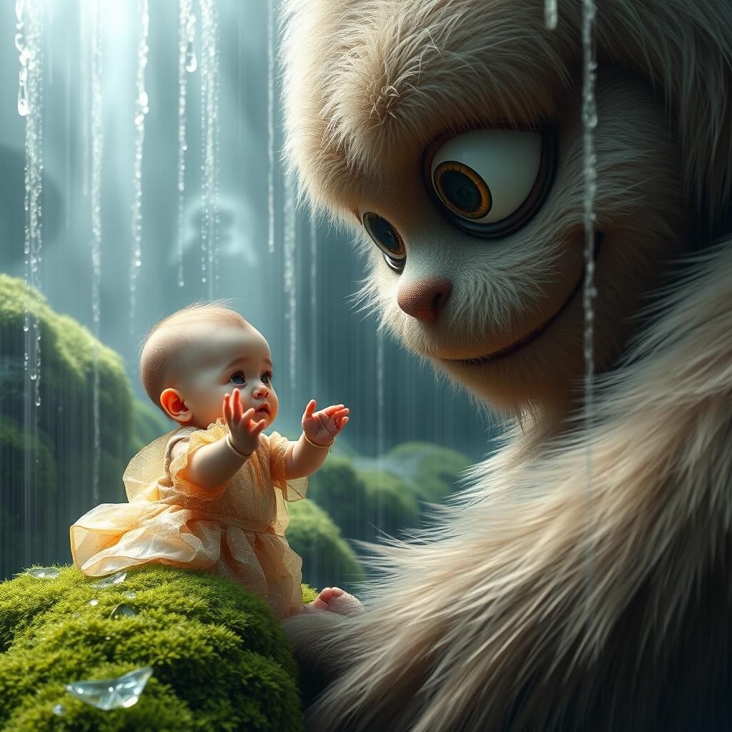 Avatar Baby and Giant Monster by Waterfall