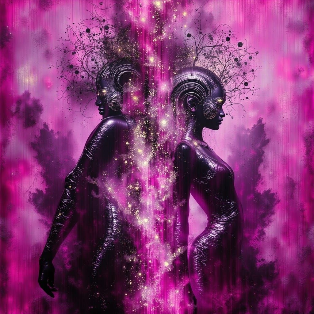 Ethereal Alien Goddess in Shifting Quantum Blush Attire