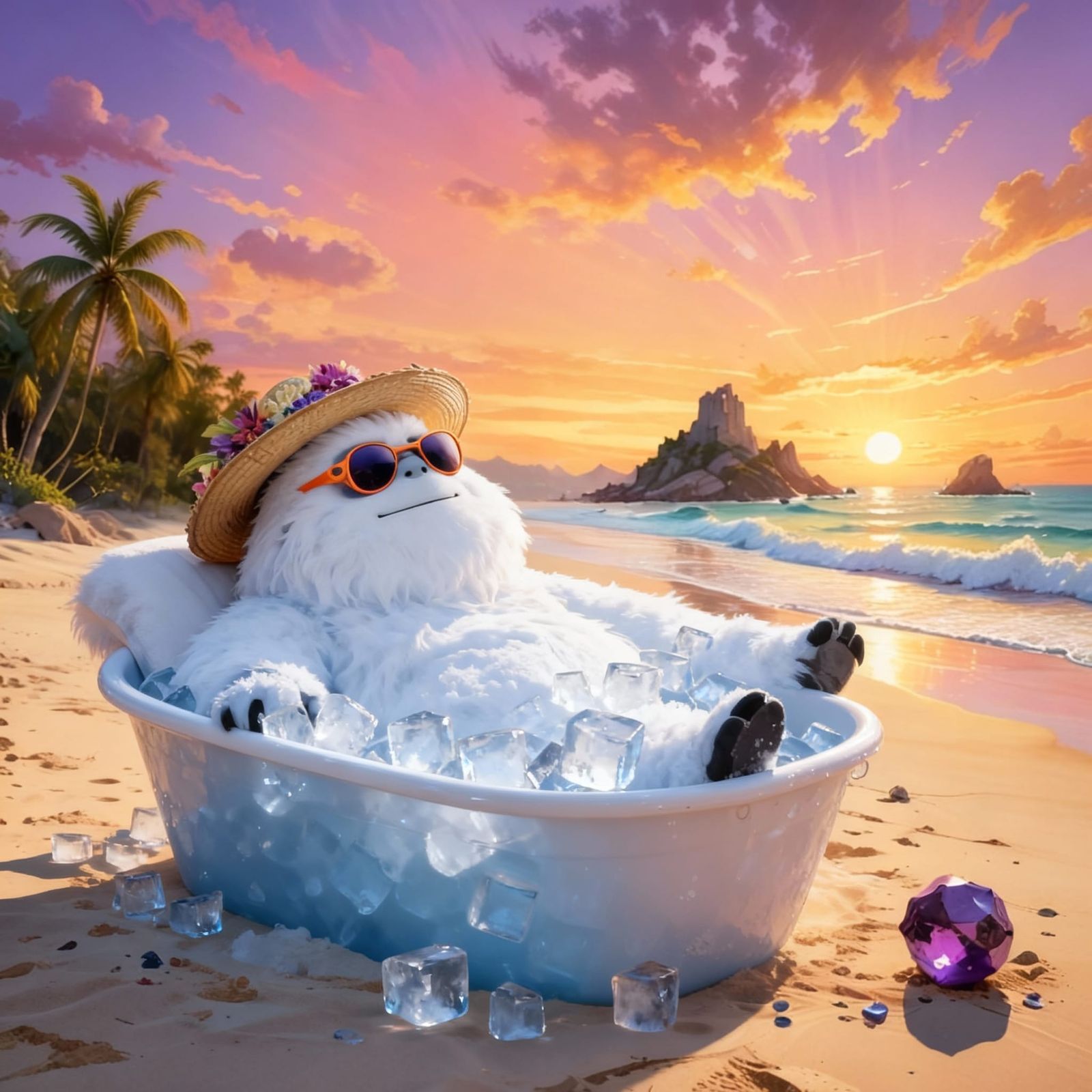 Giant Dragon Builds Sandcastle at Tropical Sunset