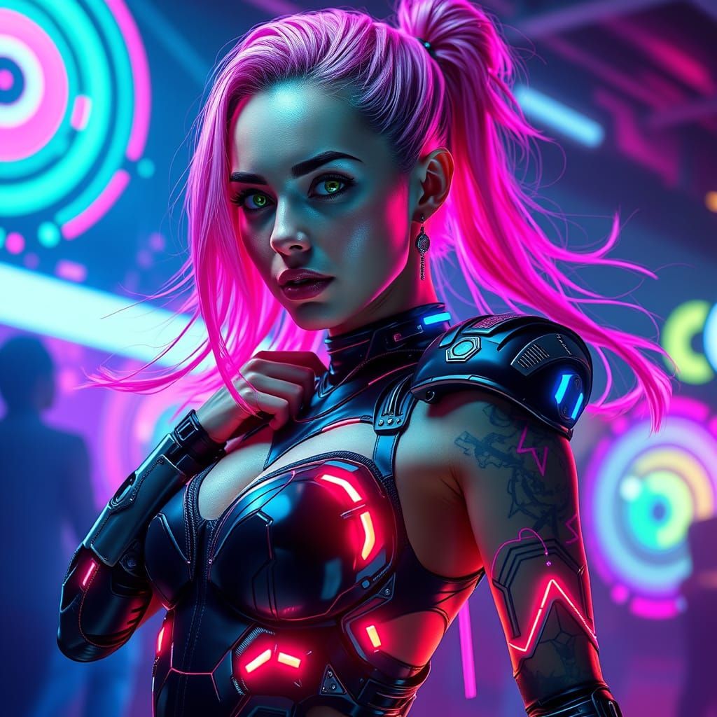Cyberpunk Dancer in Neon Futuristic Club