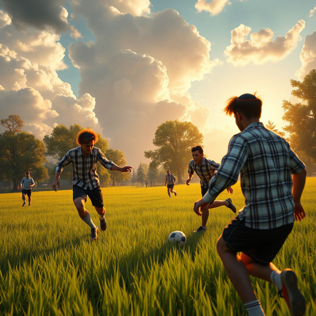 Soccer Game with Kippahs in a Matte Painting Style