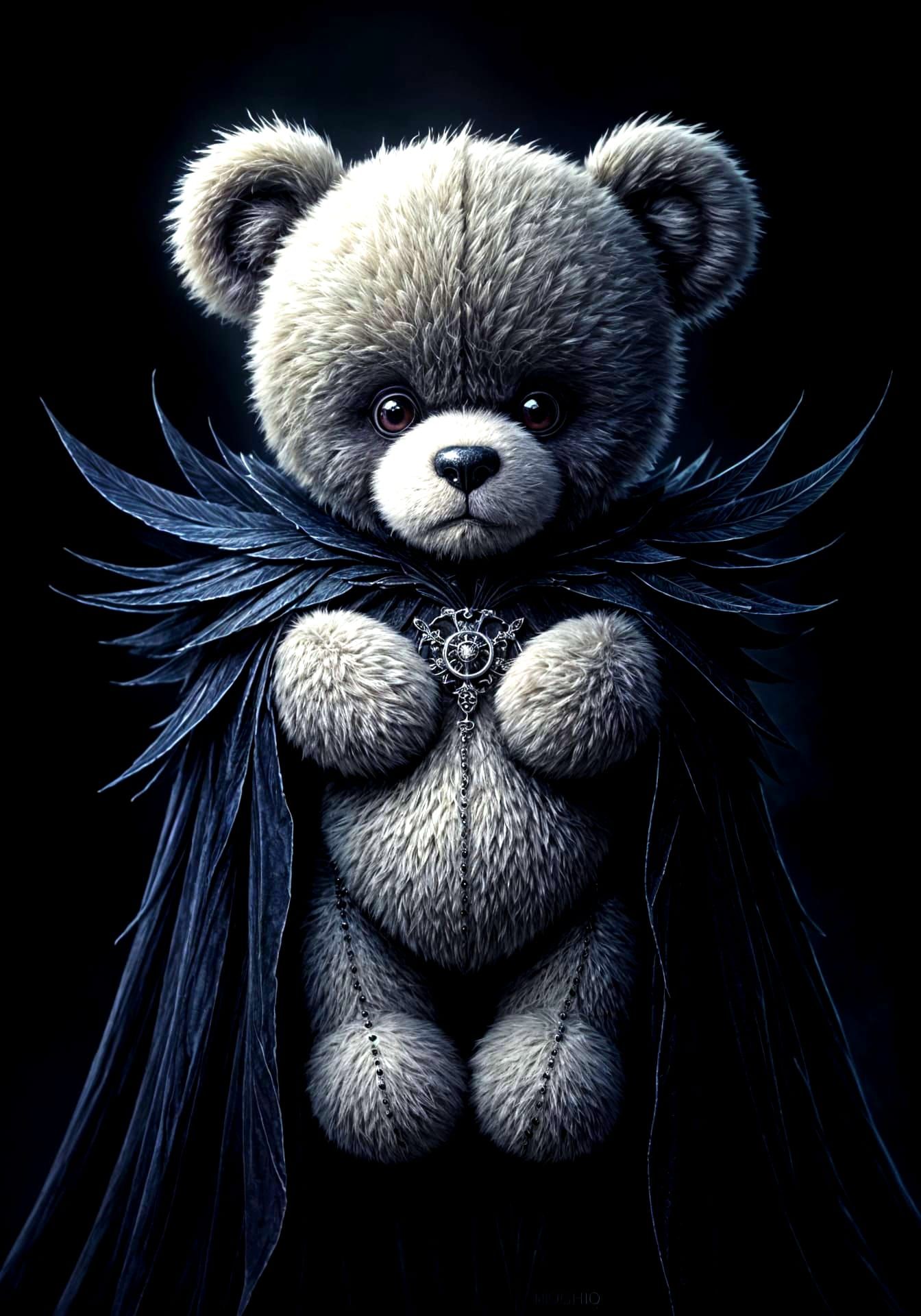 Gothic Raven Girl with Teddy Bear