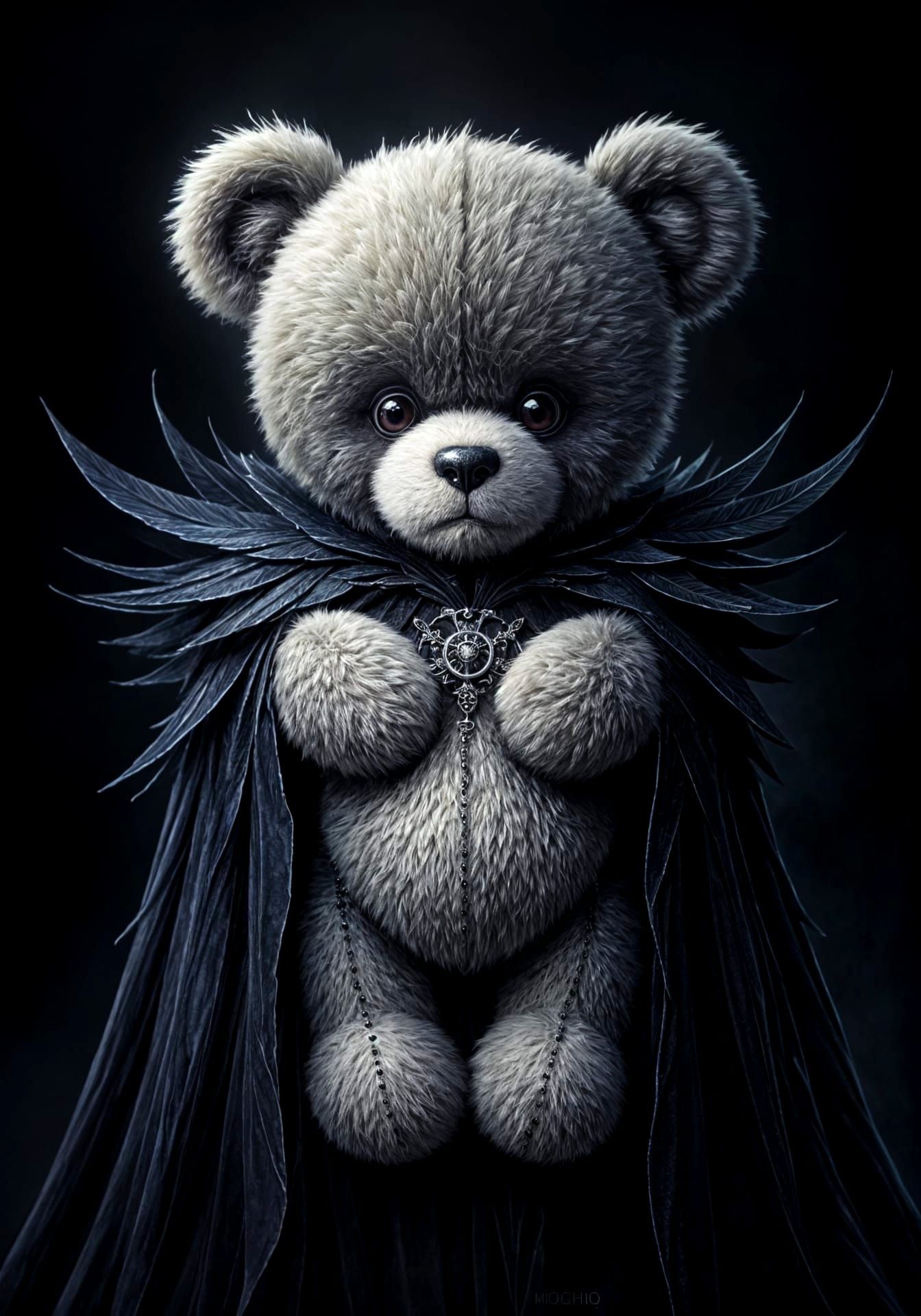 Gothic Raven Girl Holding Teddy Bear