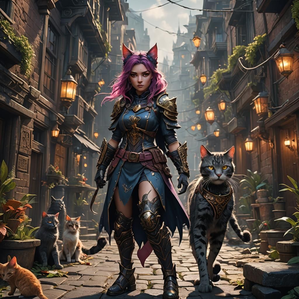 Fantasy Cat-Girl in Detailed Matte Painting Style