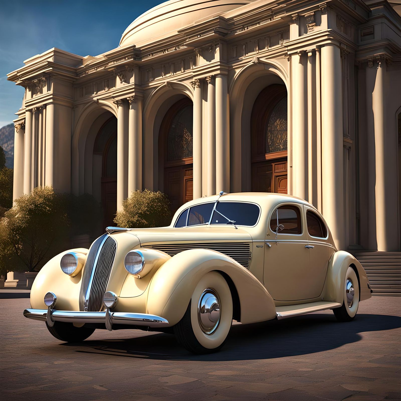 1938 Cream Fastback Car at Washington Opera