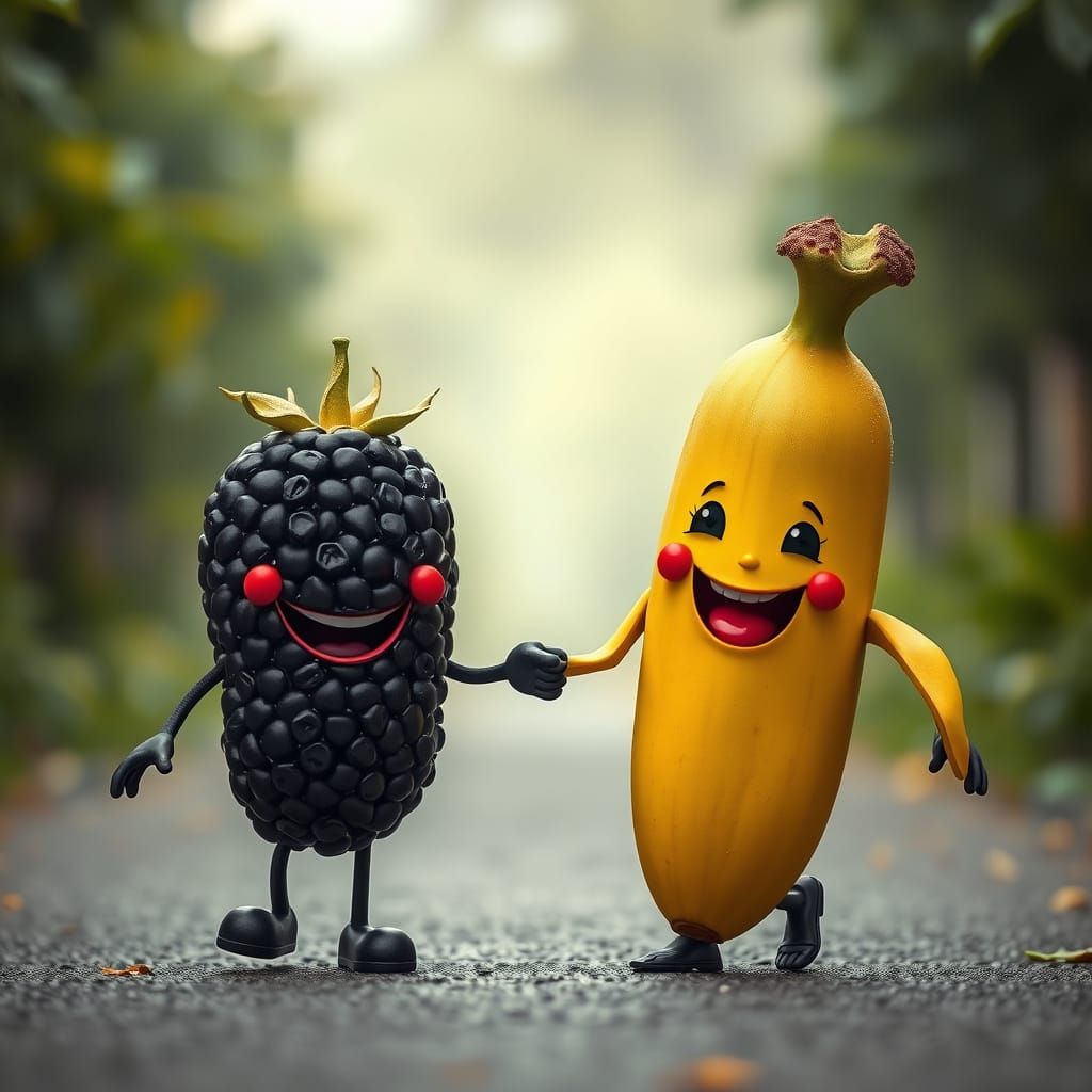 Fruit Friends Stroll Through Vibrant Countryside