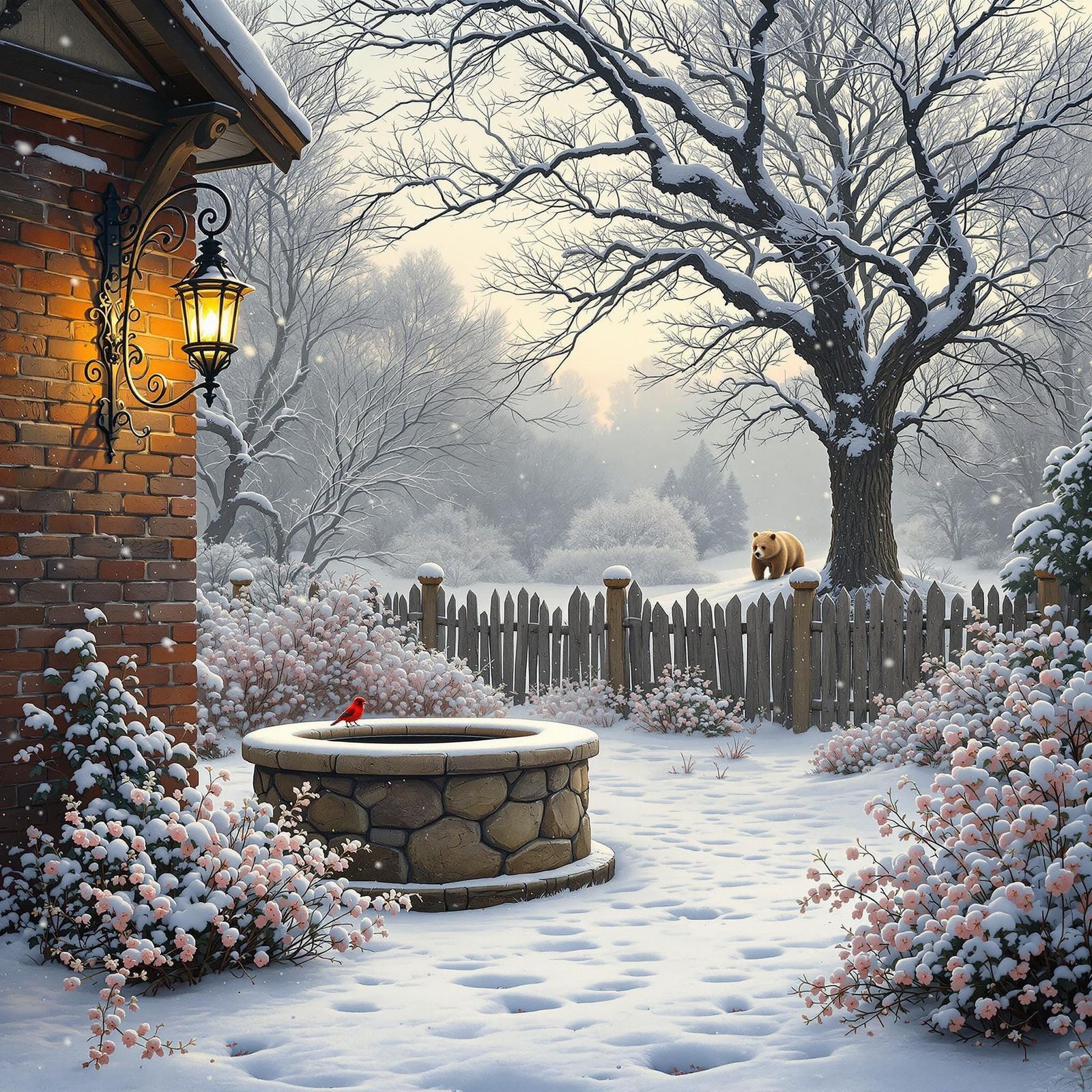 Serene Winter Landscape in Whimsical Realism