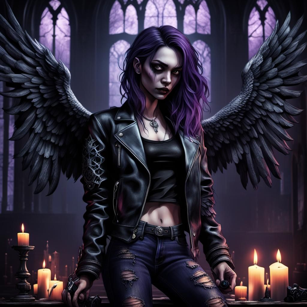 Gothic Fallen Angel Girl Gamer in Dark Fantasy Style