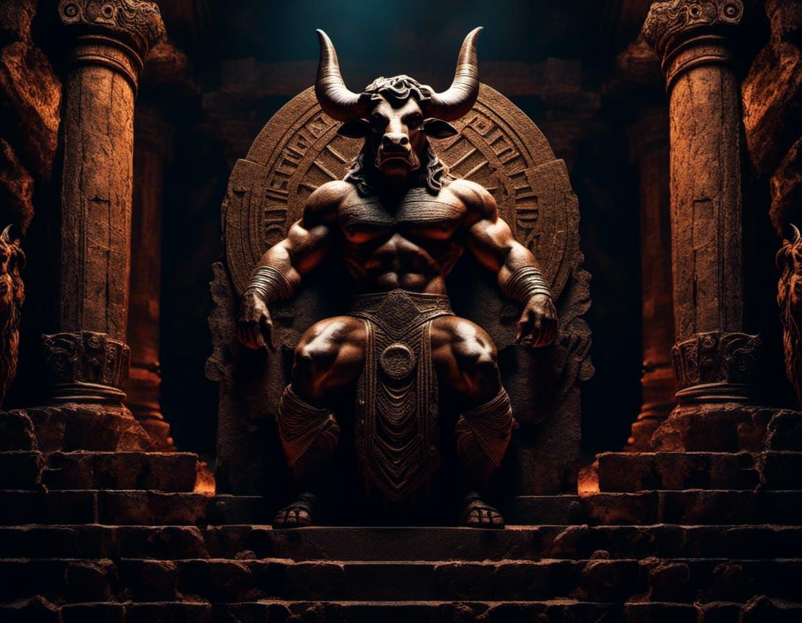Minotaur in Labyrinth: Cinematic Digital Painting