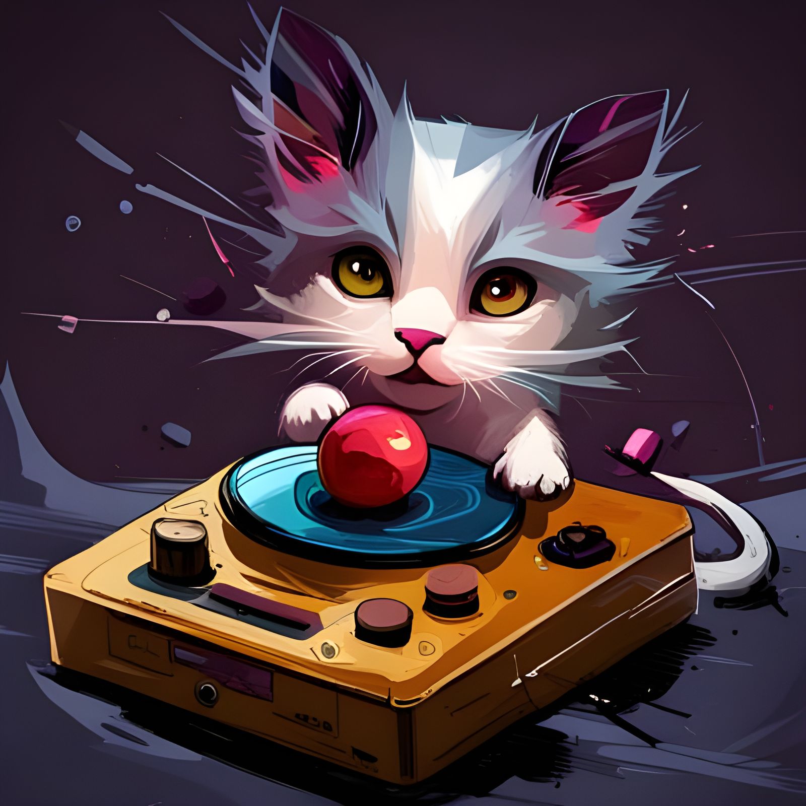 Chibi Cat Gamer in Polychromatic Digital Art