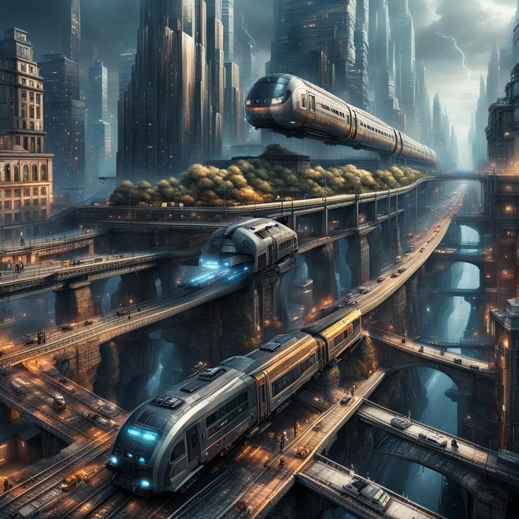 Futuristic Metallic Cityscape in Science Fiction Style