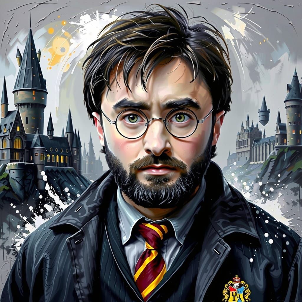 Older Harry Potter Portrait in Oil Impasto Style