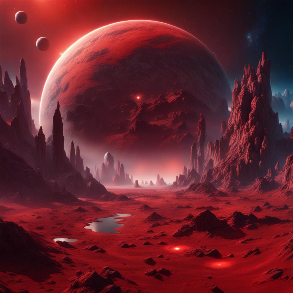 Planet Orbiting Red Star: Fantasy Concept Art
