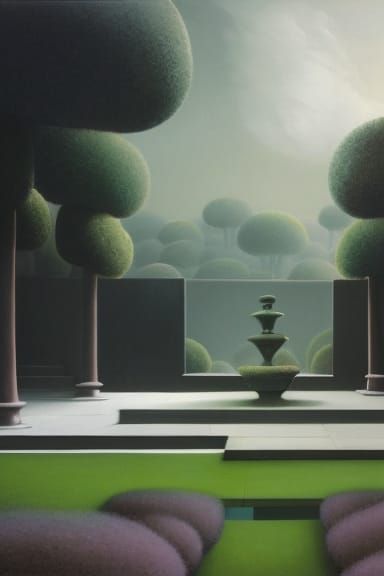 Zen Garden with Statues in Beksiński Style