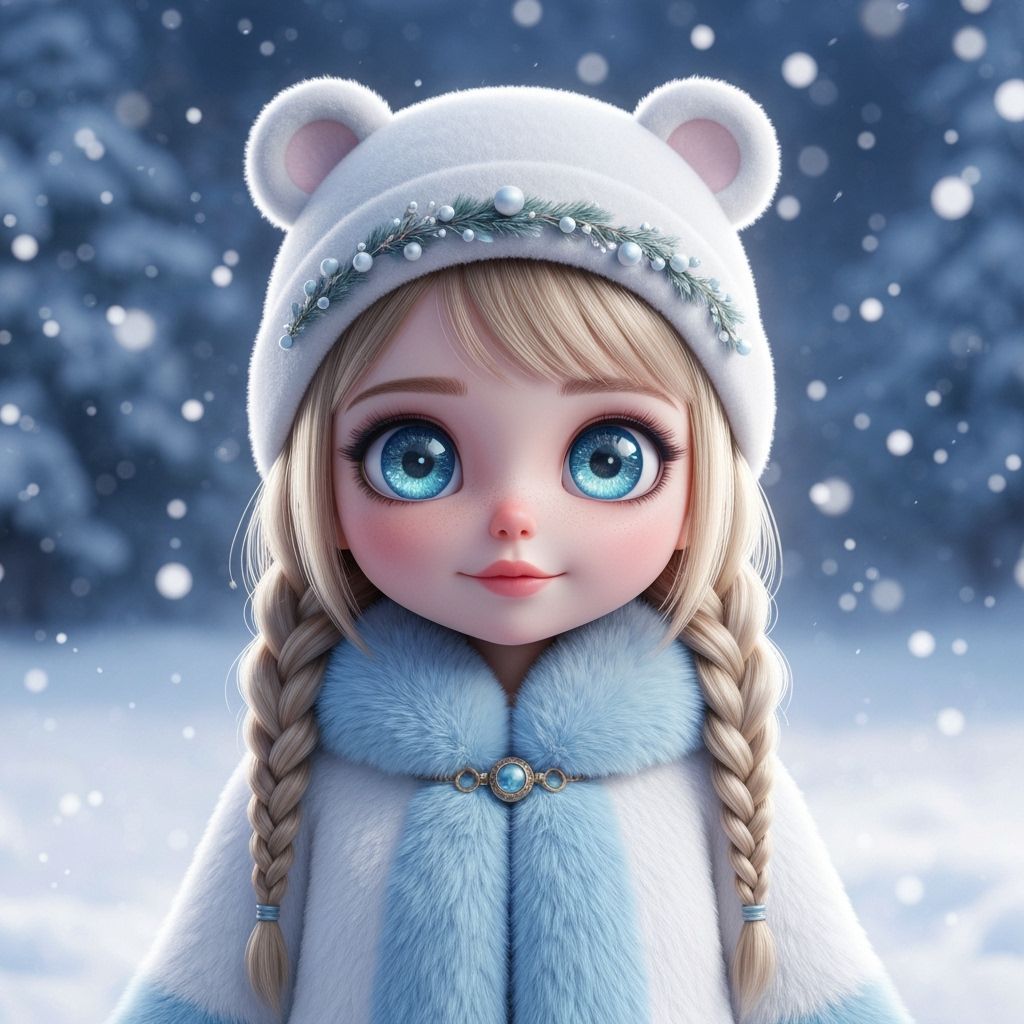 Cute Chibi Girl in Winter Coat, Cinematic Fantasy Style