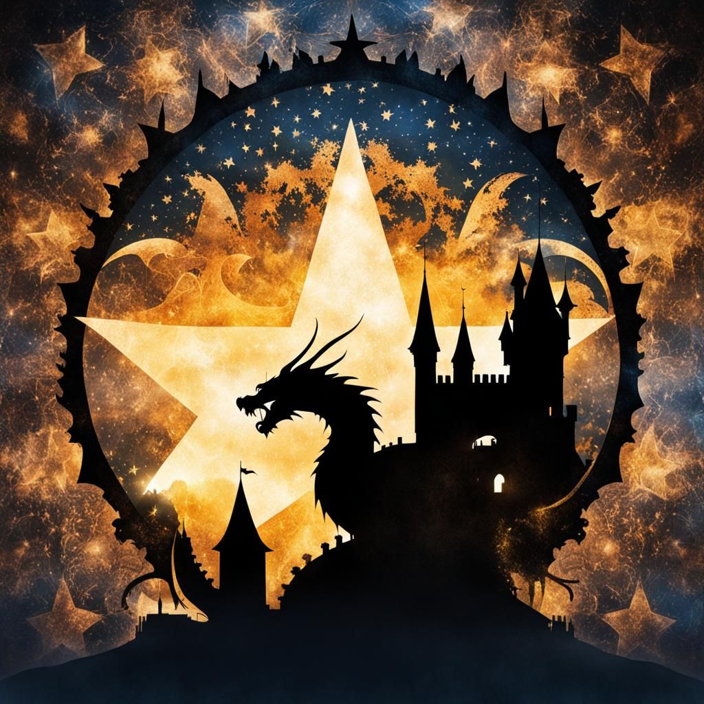 Dragon Silhouette with Castle: Double Exposure Art