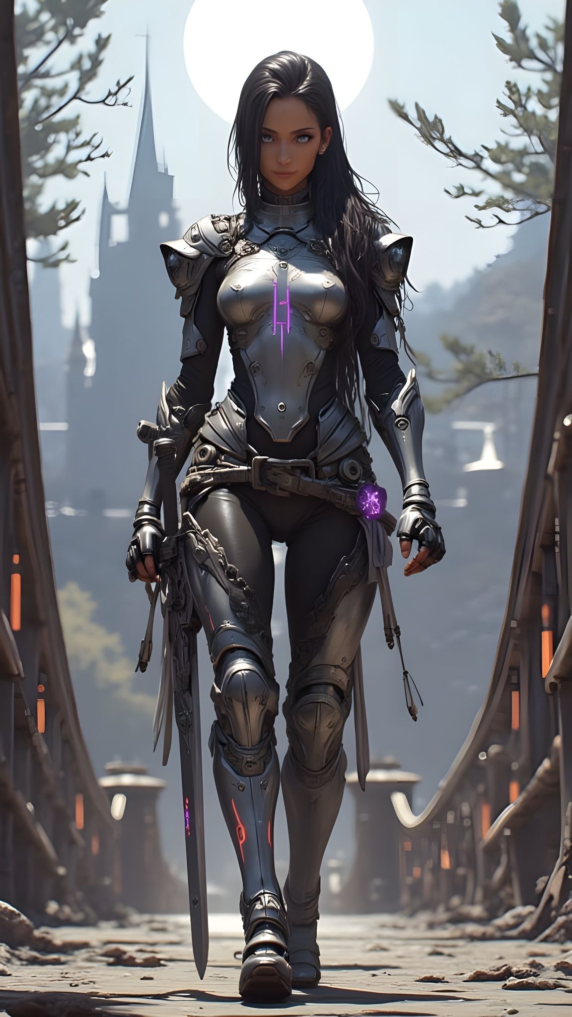 Cyberpunk Warrior Maiden in Steel Armor