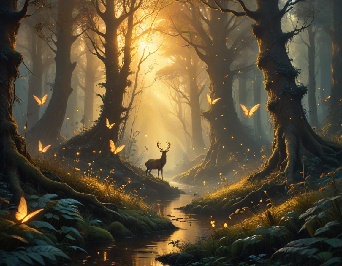 Whimsical Fantasy in a Golden Forest
