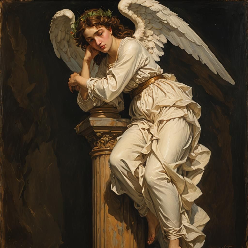 Angelic Figure Atop Pillar in Academic Style