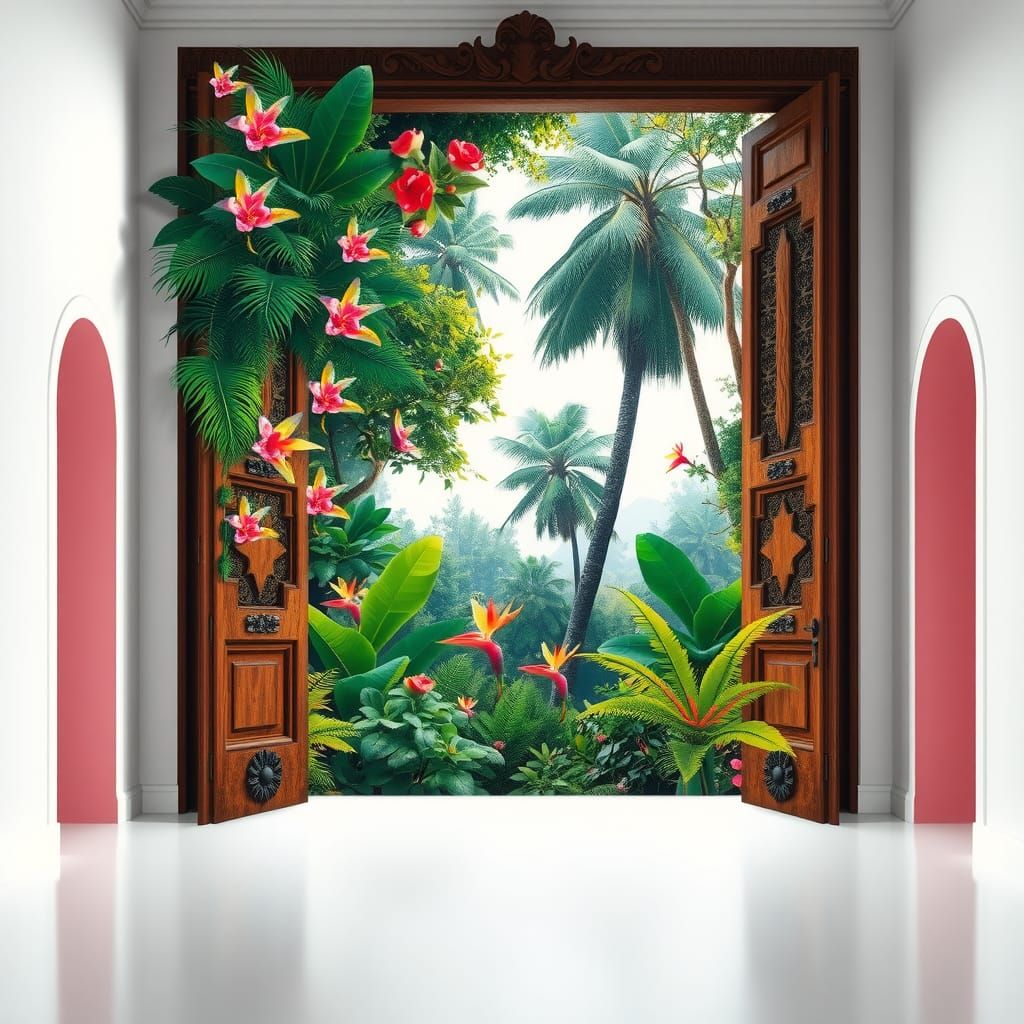 Jungle Doorway: A Surrealist Dreamscape in Vibrant Color