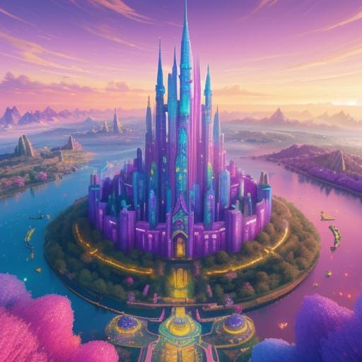 Whimsical Candy Cityscape in Vibrant Digital Art