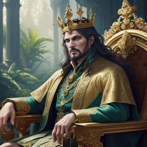 Regal King on Throne in Detailed Fantasy Art