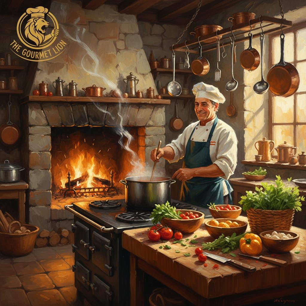 Chef Cooking Logo Design in Warm Kitchen