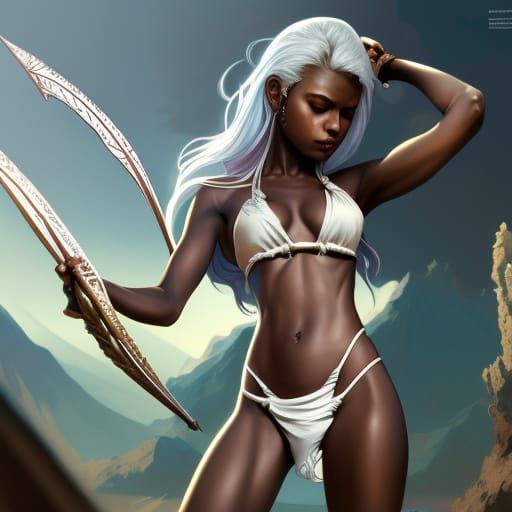 White-Haired Warrior in Hyperdetailed Concept Art