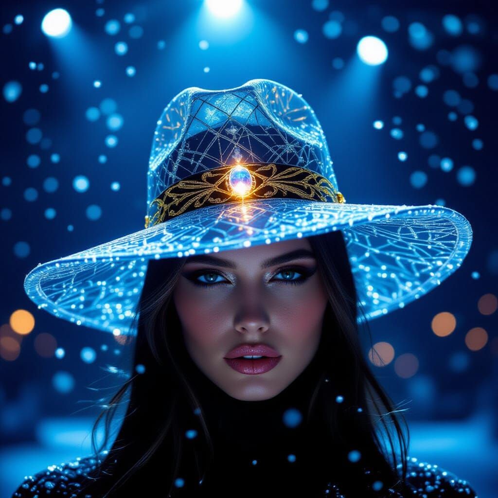 Elegant Ice Crystal Hat with Gold Embroidery
