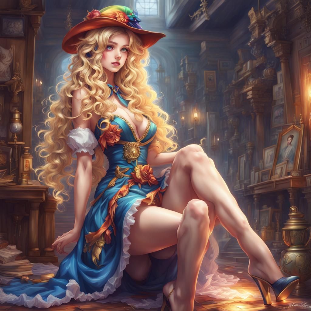 Fantasy Mage in Anime Style with Rainbow Dress