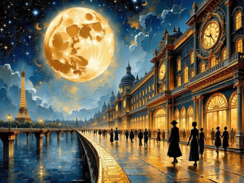 Monochromatic Moonlit Parisian Romance