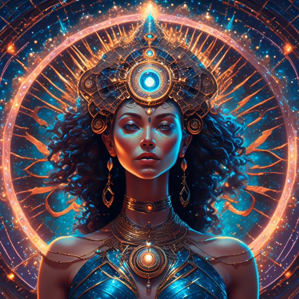 Cosmic Woman Meditating with Third Eye Chakra