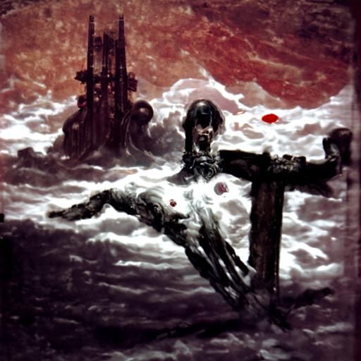 Blood Ocean Inverted Cross in Horror Style
