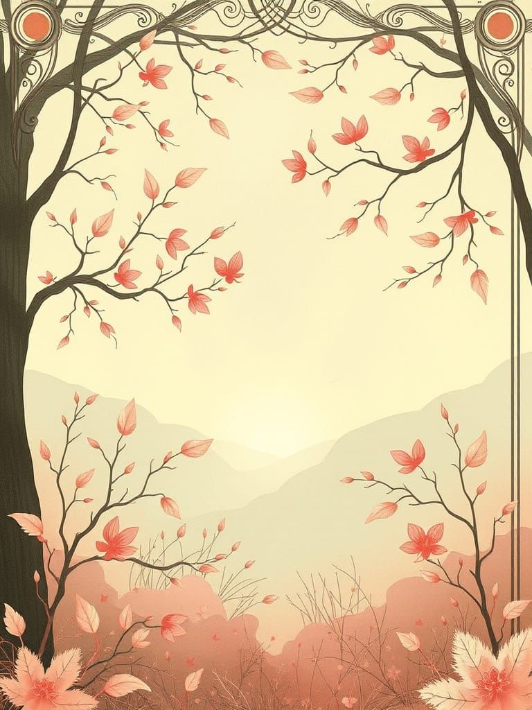 Elegant Art Nouveau Scene with Pastel Colors and Delicate Pa...