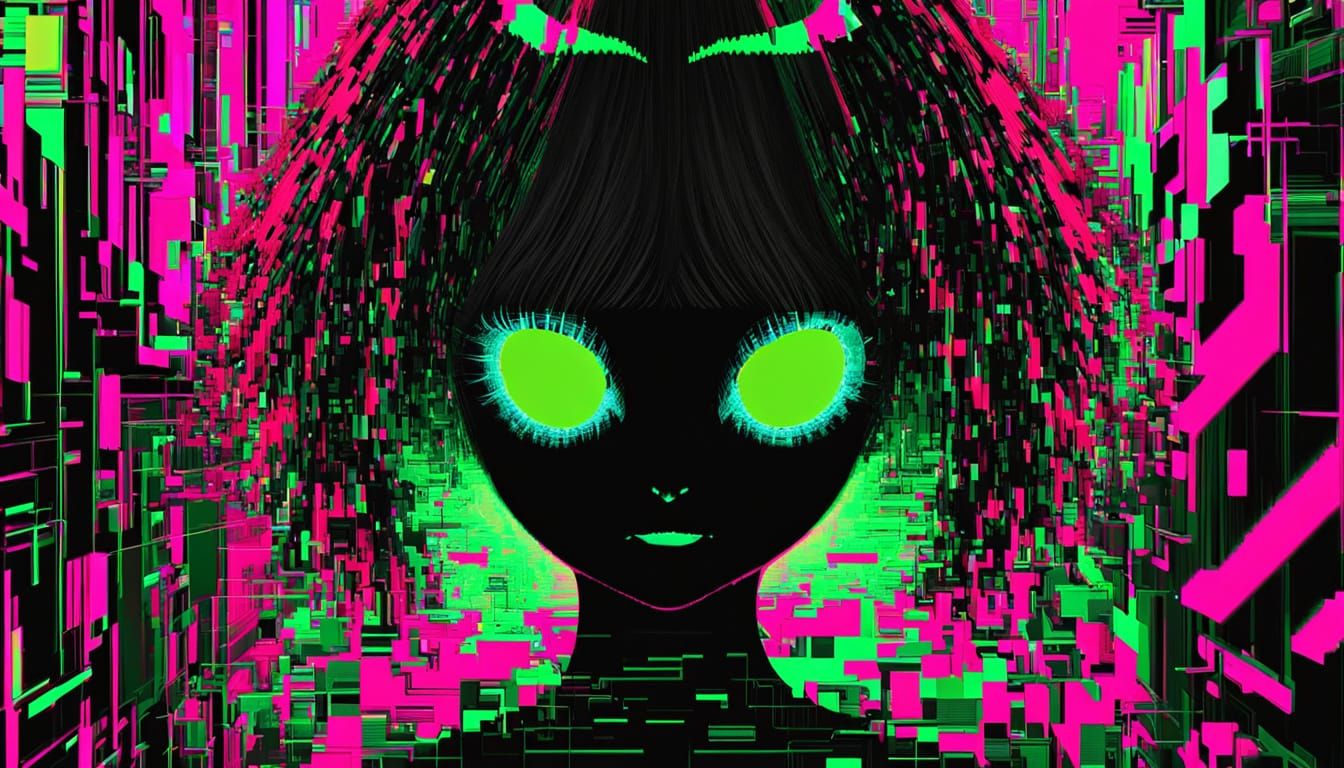 Creepy Glitchcore Woman in Static