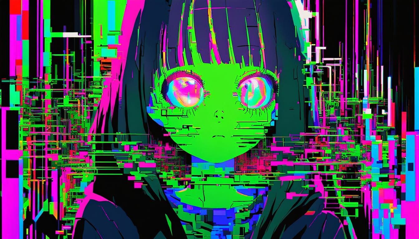 Surreal Glitch Art Woman in Junji Ito Style