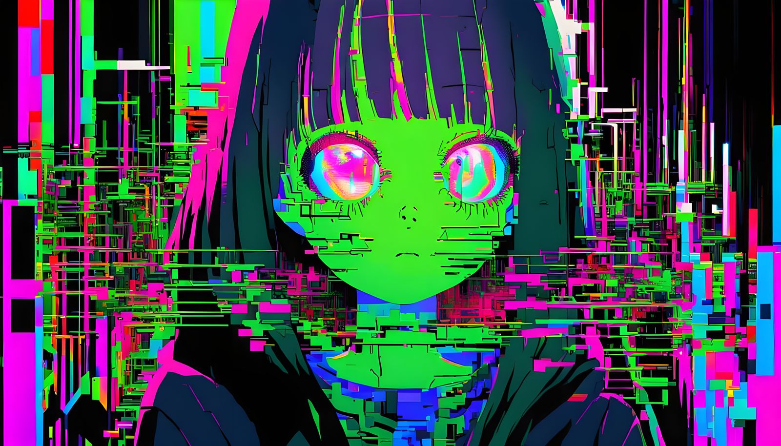 Surreal Glitch Art Woman in Junji Ito Style