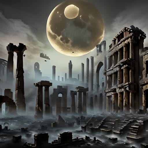 Abandoned City of Troy at Night