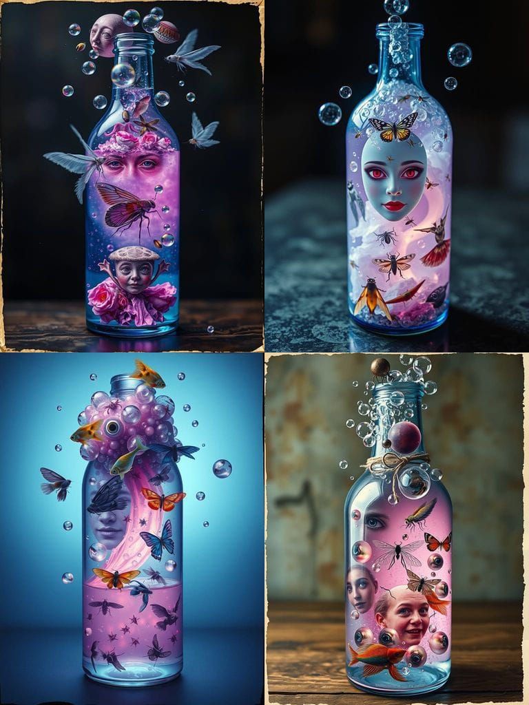 Surreal Cobalt Bottle of Joyful Unnerving Visions