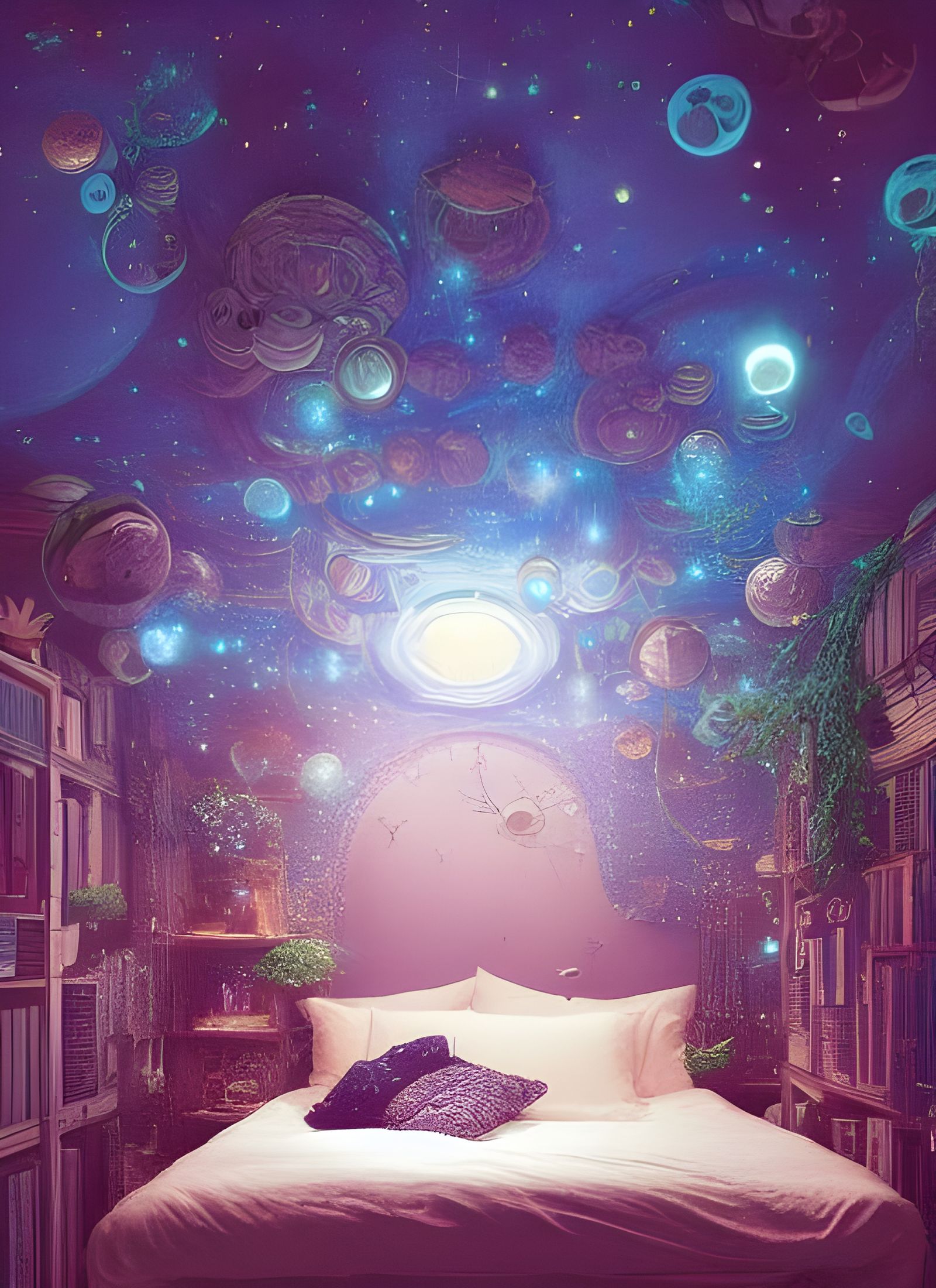 Cozy Space Bedroom with Glowing Stars