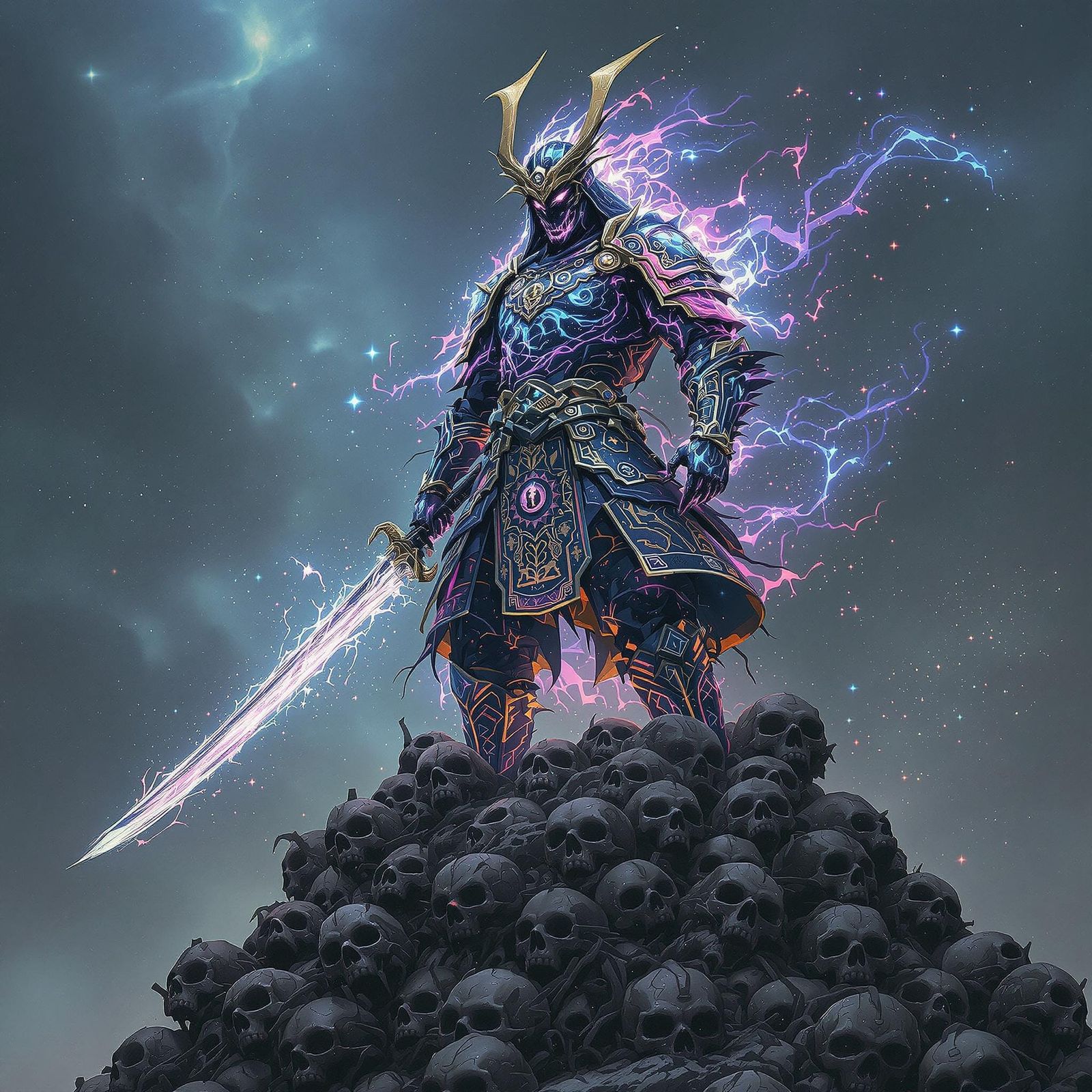 Bioluminescent Samurai Warrior Between Worlds