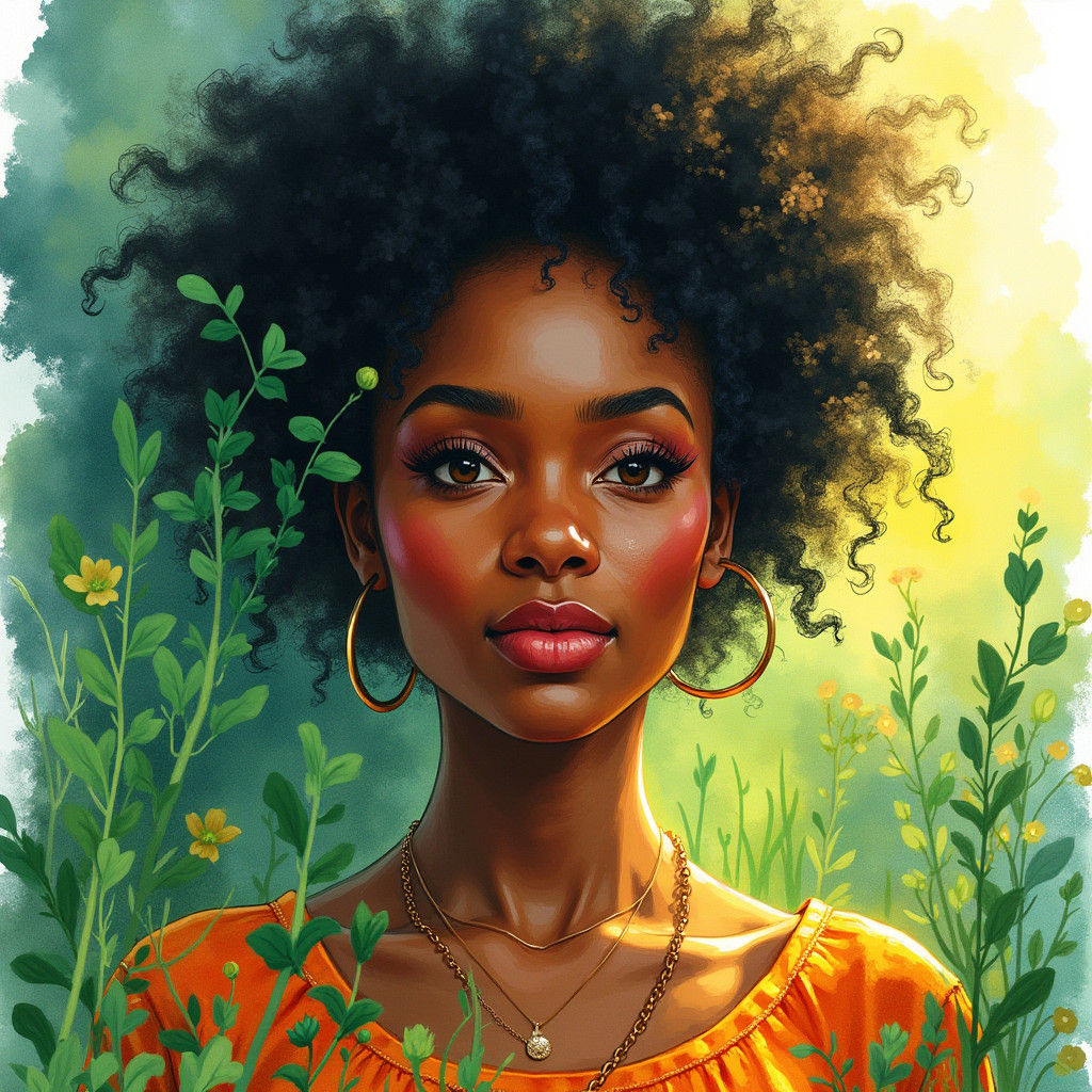 Dreamy Watercolor Portrait of Confident Woman