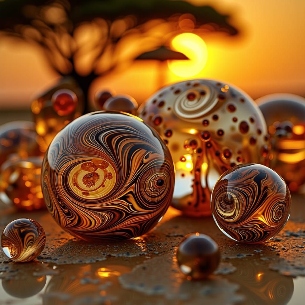 Safari Animal Marbles at Golden Sunset