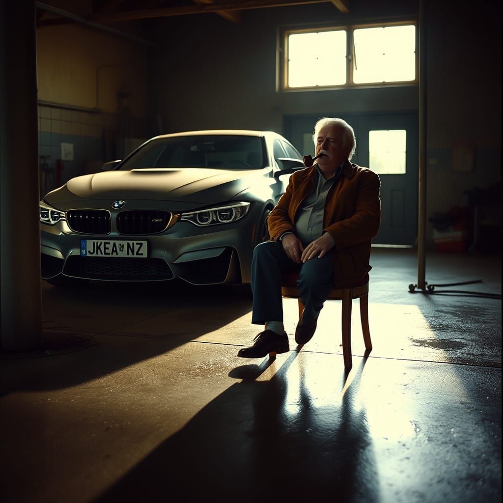 Old Man with BMW M3 in Cinematic Lighting