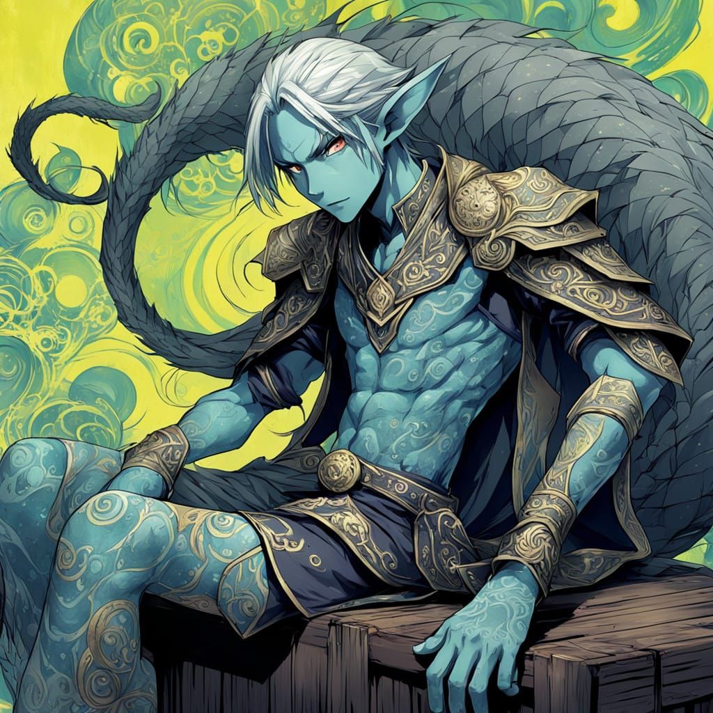 Regal Anime-Style Elf with Slender Build and Dark Grey Skin