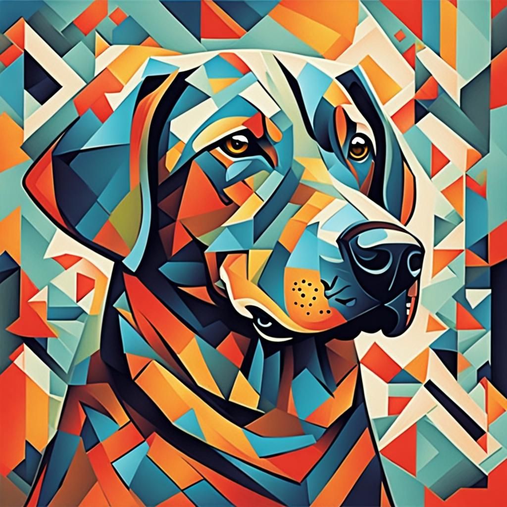 Cute Dog in Cubist Art Deco Style