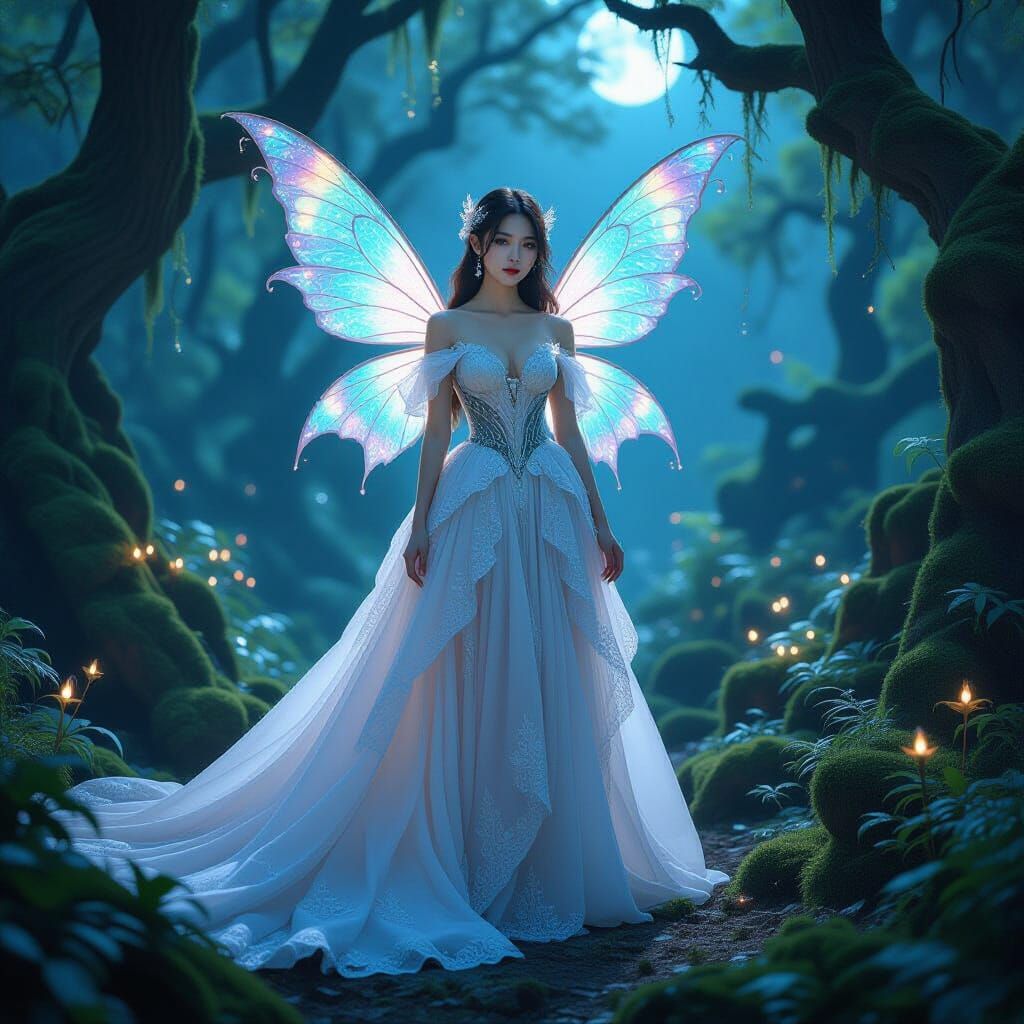 Whimsical Fairy Princess in Enchanted Forest Digital Paintin...