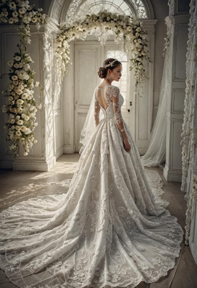 Woman in White Wedding Dress: High-Fashion Portrait
